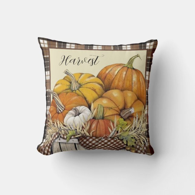 herfst geruit en pompoenen kussen (Voorkant)