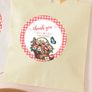 Herfst geruite Apple thema Baby shower bedankt Ronde Sticker