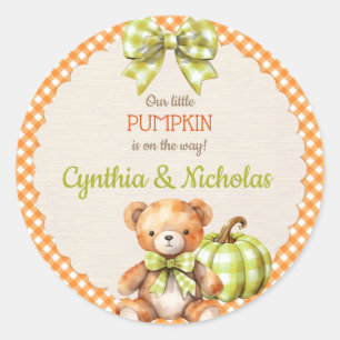 Herfst Geruite Beer Pompoen Bladeren Ronde Sticker
