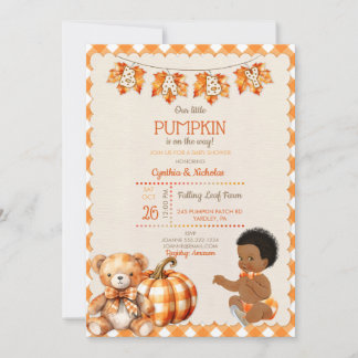 Herfst geruite teddybeer pompoen bladeren baby jon kaart