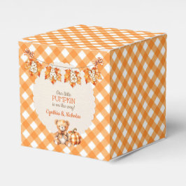 Herfst geruite teddybeer pompoen bladeren bedankdoosjes