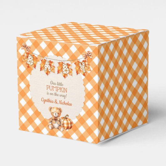 Herfst geruite teddybeer pompoen bladeren bedankdoosjes (Voorkant Zijde)