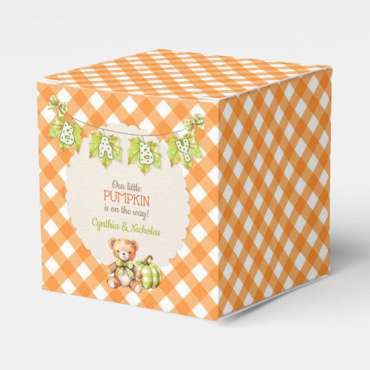 Herfst geruite teddybeer pompoen bladeren bedankdoosjes (Voorkant Zijde)
