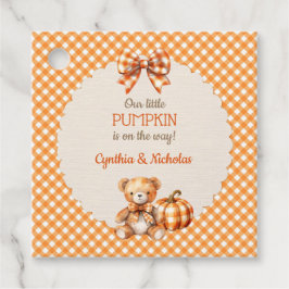 Herfst Geruite Teddybeer Pompoen Bladeren Bedankjes Labels