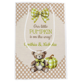 Herfst Geruite Teddybeer Pompoen Bladeren Medium Cadeauzakje