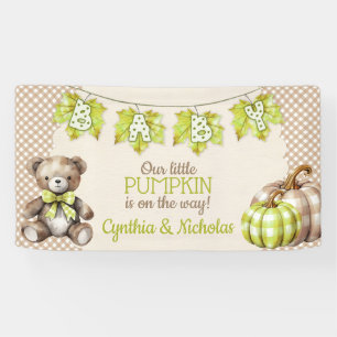 Herfst geruite teddybeer pompoen bladeren spandoek