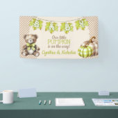 Herfst geruite teddybeer pompoen bladeren spandoek (Beurs)