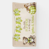 Herfst geruite teddybeer pompoen bladeren spandoek (Verticaal)
