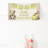 Herfst geruite teddybeer pompoen bladeren spandoek (Insitu)