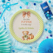 Herfst geruite teddybeer pompoen papieren bordje (Feest)