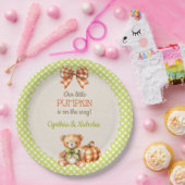 Herfst geruite teddybeer pompoen papieren bordje (Feest)
