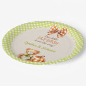 Herfst geruite teddybeer pompoen papieren bordje (Gekanteld)