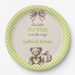 Herfst Geruite Teddybeer Pompoen Papieren Bordje