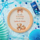 Herfst geruite teddybeer pompoen papieren bordje (Feest)
