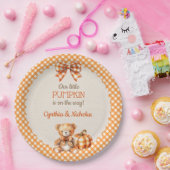Herfst geruite teddybeer pompoen papieren bordje (Feest)