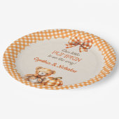 Herfst geruite teddybeer pompoen papieren bordje (Gekanteld)