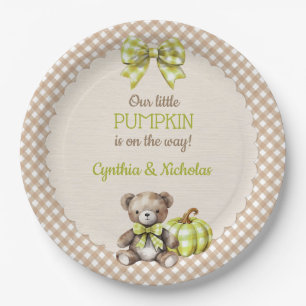 Herfst Geruite Teddybeer Pompoen Papieren Bordje