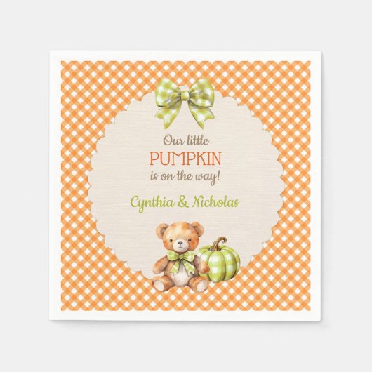 Herfst geruite teddybeer pompoen servet (Voorkant)