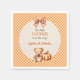 Herfst geruite teddybeer pompoen servet