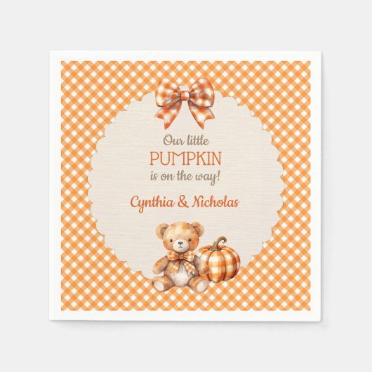 Herfst geruite teddybeer pompoen servet (Voorkant)