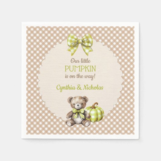 Herfst Geruite Teddybeer Pompoen Servet (Voorkant)