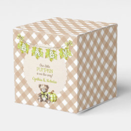 Herfst geruite teddybeer pompoenbladeren bedankdoosjes