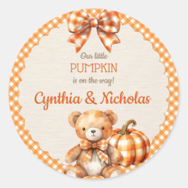 Herfst Geruite Teddybeer Pompoenbladeren Ronde Sticker