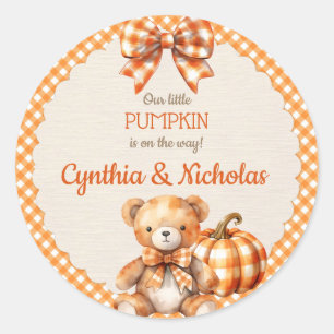 Herfst Geruite Teddybeer Pompoenbladeren Ronde Sticker