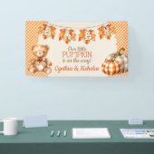 Herfst geruite teddybeer pompoenbladeren spandoek (Beurs)