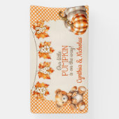 Herfst geruite teddybeer pompoenbladeren spandoek (Verticaal)