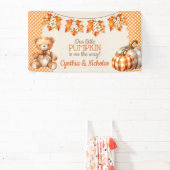 Herfst geruite teddybeer pompoenbladeren spandoek (Insitu)