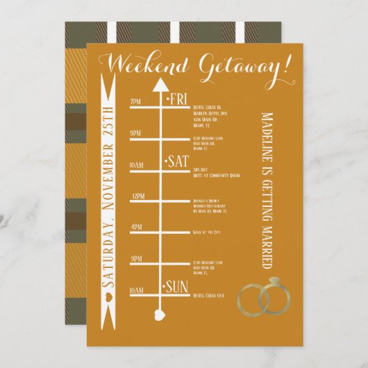 Herfst geruite vrijgezellenweekend uitstapje itine kaart (Voorkant / Achterkant)