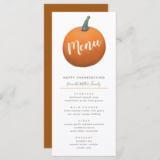 Herfst geschilderde Pompoen Thanksgiving Chic Menu (Voorkant / Achterkant)