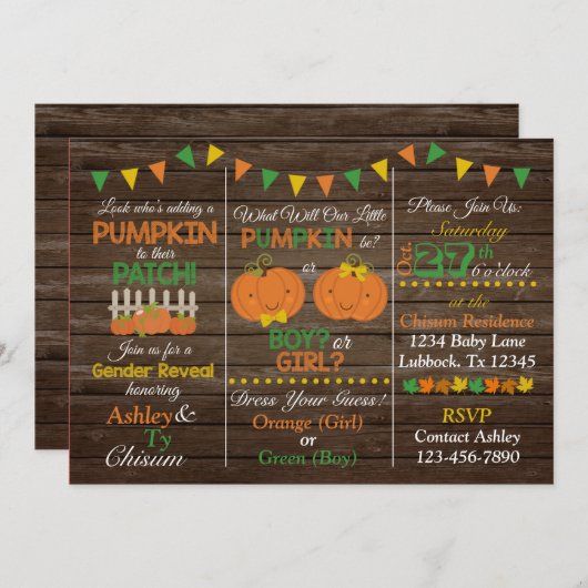 Herfst Geslacht onthullen Uitnodiging (Voorkant / Achterkant)