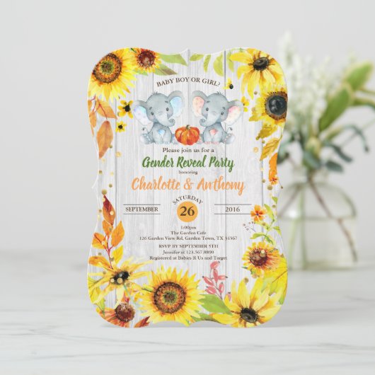 Herfst Geslacht Onthullen Uitnodiging Zonnebloem O (Staand voorkant)
