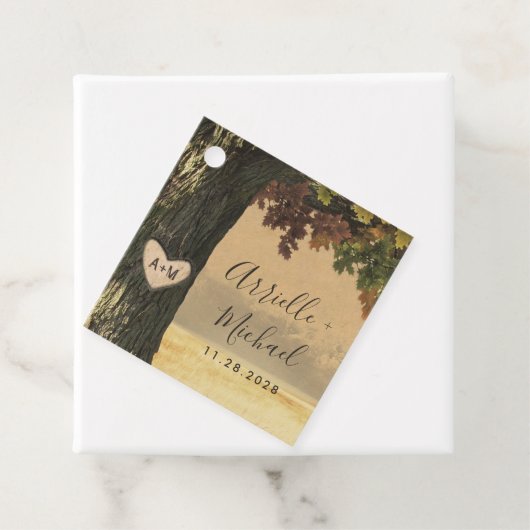 Herfst Gesneden Eiken Boomland Rustieke Bruiloft F Bedankjes Labels (In situ)
