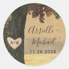 Herfst Gesneden Eiken Boomland Rustieke Bruiloft F Ronde Sticker