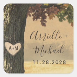Herfst Gesneden Eiken Boomland Rustieke Bruiloft F Vierkante Sticker