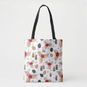 Herfst getinte tote tas met dennenappels en hulst (Voorkant)