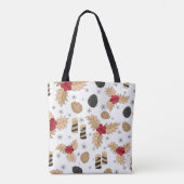 Herfst getinte tote tas met dennenappels en hulst (Achterkant)