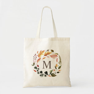 herfst gevoel florele borstkanker monogram tote bag