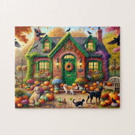 Herfst Gezellig Landhuis Katten Honden Pompoenen   Legpuzzel
