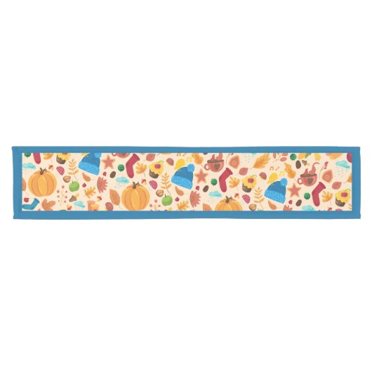 Herfst Gezellige Herfst Pattern Pumpkins Blauw Korte Tafelloper (Horizontaal)