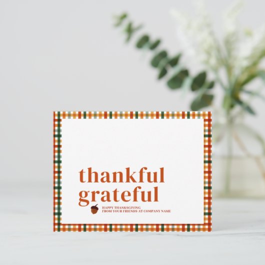 Herfst Gingham Dankbare Thanksgiving Feestdagenkaart (Staand voorkant)