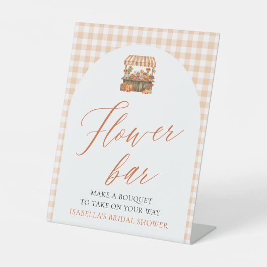 Herfst Gingham Fresh van de markt Bloemenbar Reclamebord Met Voetstuk (Voorkant)