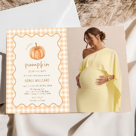 Herfst Gingham Klein Pompoentje Op Weg Baby Shower Kaart
