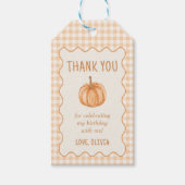 Herfst Gingham Kleine Pompoen Baby Shower Cadeaulabel (Voorkant)