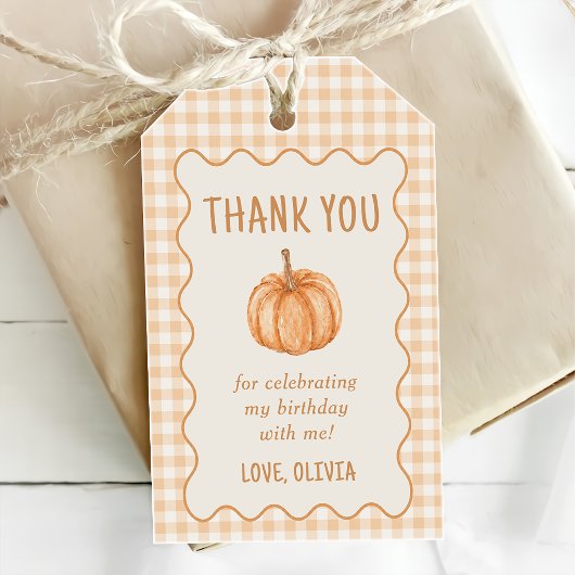 Herfst Gingham Kleine Pompoen Baby Shower Cadeaulabel