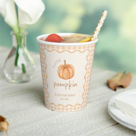 Herfst Gingham Kleine Pompoen Baby Shower Papieren Bekers