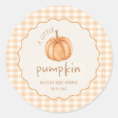 Herfst Gingham Kleine Pompoen Baby Shower Sticker (Voorkant)